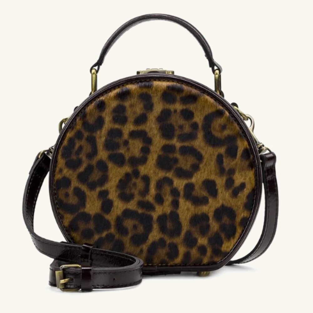 NWT Patricia Nash Leopard Hair Calf Allier Hat Box Hard Bag - Unique brand new